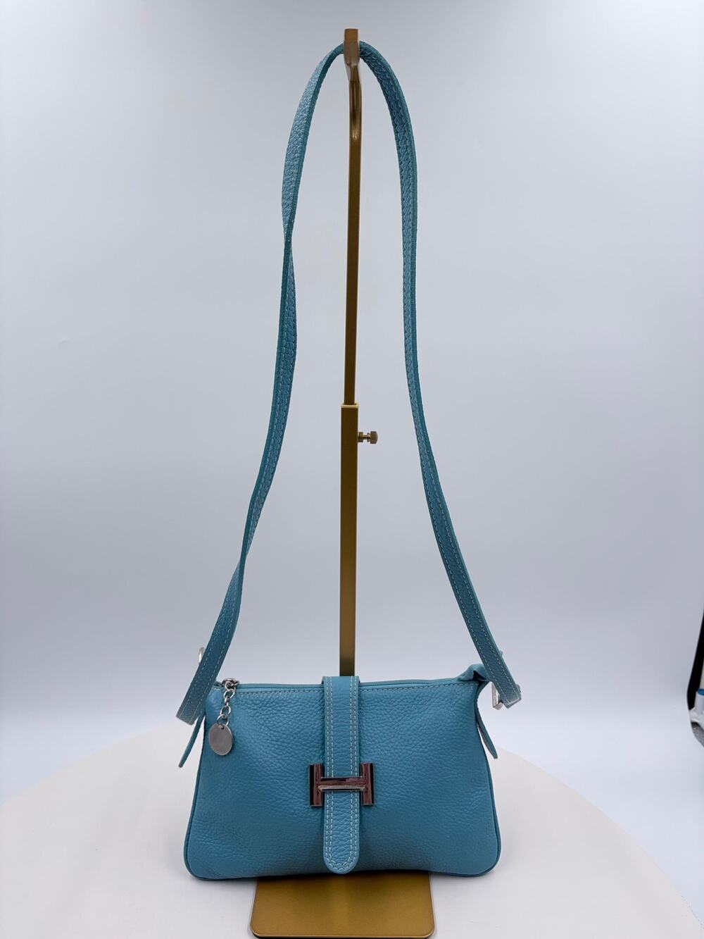 Vera Pelle Italian Baby Blue Crossbody purse